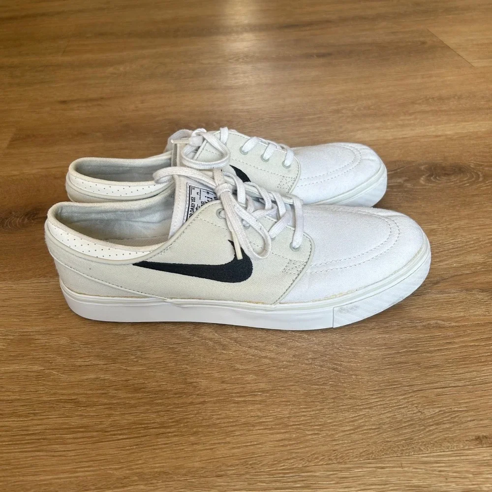 Nike SB Stefan Janoski Zoom Canvas Skate Shoes White Off-White Black Swoosh Low